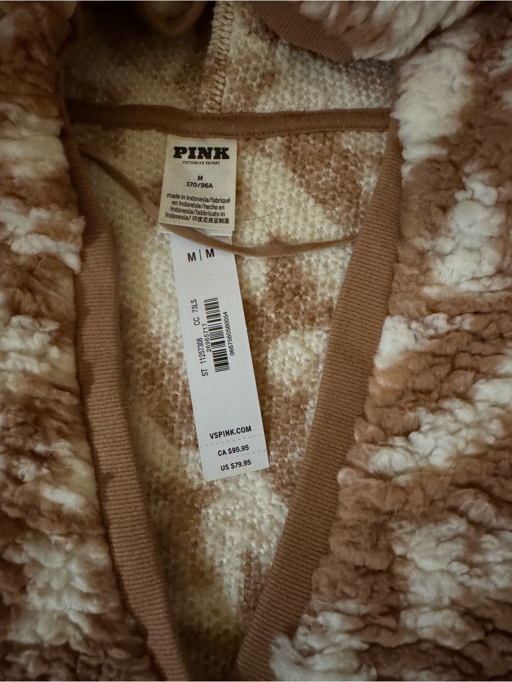 PINK Cozy Sherpa Hoodie in Cream & Tan - Picture 2 of 2